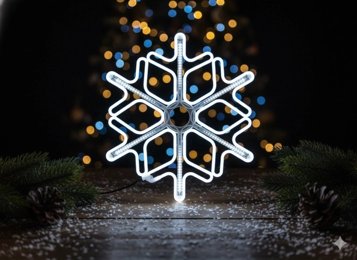 Neonska LED snežinka 60 cm – hladno bela z efektom bliska, za notranjo in zunanjo uporabo