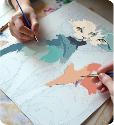 Motiv mačk, poln barv in veselja