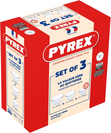 Komplet steklenih skled PYREX 3 kosi 0,7 l + 1,1 l + 2,3 l