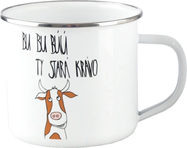 Bela emajlirana pločevinasta skodelica »Bu, bu…« 500 ml