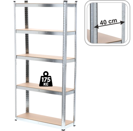 Petnadstropni kovinski regal 220 × 90 × 40 cm, nosilnost police 175 kg