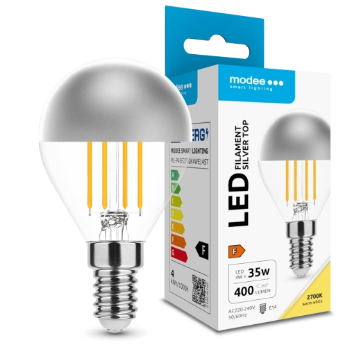Modee LED žarnica Filament Globe Mini P45 Silver Top 4 W E14, 400 lm, toplo bela