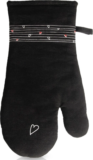 Bombažna kuhinjska rokavica z magnetom črna Srce 32 cm