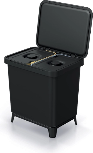 Dvokomorni koš za odpadke 2×10 l iz reciklirane plastike, črn