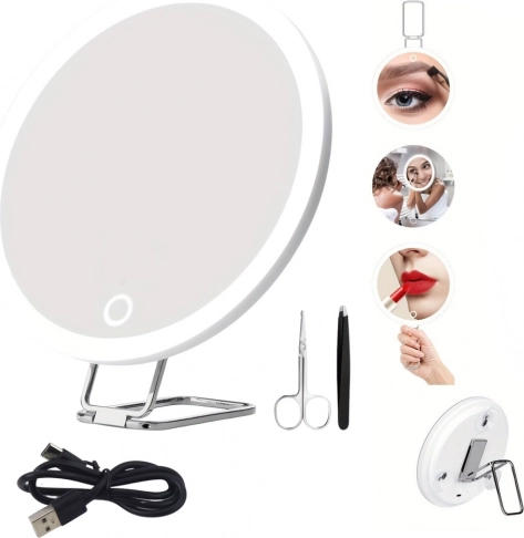 Povečevalno make-up ogledalo 30× z LED osvetlitvijo in dodatki