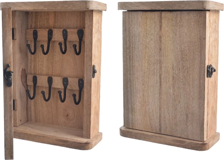 Wall-mounted key cabinet in a mango finish