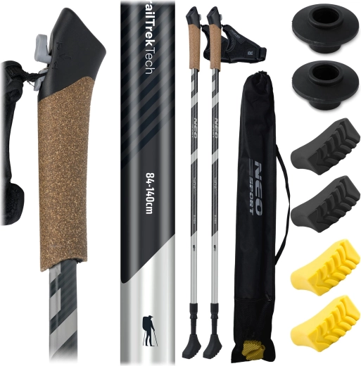 Trekalne palice Neo-Sport s plutovinastim ročajem, nastavljive 85–143 cm