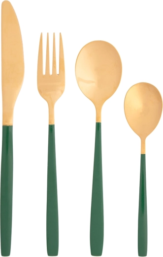 Jedilni pribor NOBLE GOLD GREEN, set 24 kosov v darilni škatli