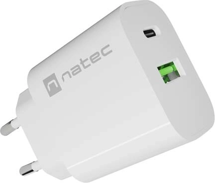Natec Ribera omrežni polnilnik 20 W USB-A + USB-C, bel