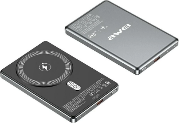 Brezžična prenosna baterija Awei PA-30 MagSafe 5.000 mAh, siva