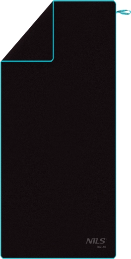 Hitro sušeča mikrovlaknena brisača NILS aqua, črno/modra, 200 × 90 cm