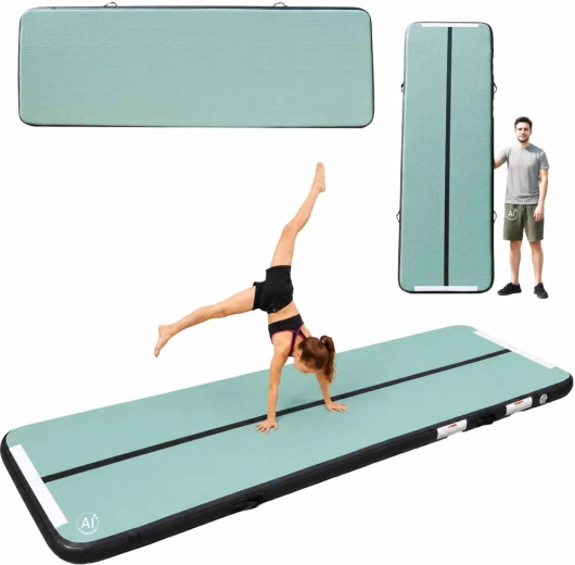 Inflatable gymnastics air track mat 300 × 100 × 10 cm with electric pump, green