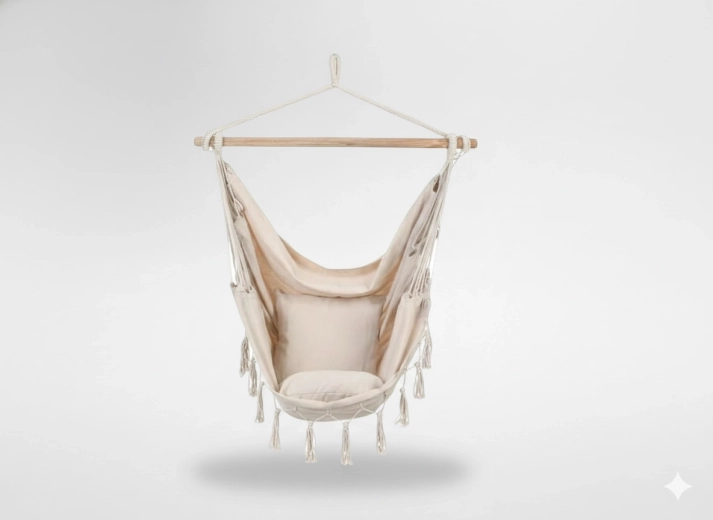 Viseči brazilski boho stol 130 × 100 cm, bež