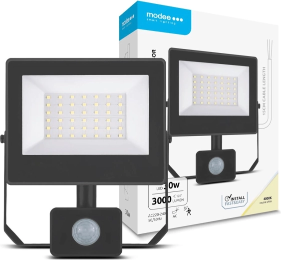 LED reflektor s senzorjem 30 W, nevtralno bela 4000 K, 3000 lm – Modee A3-series