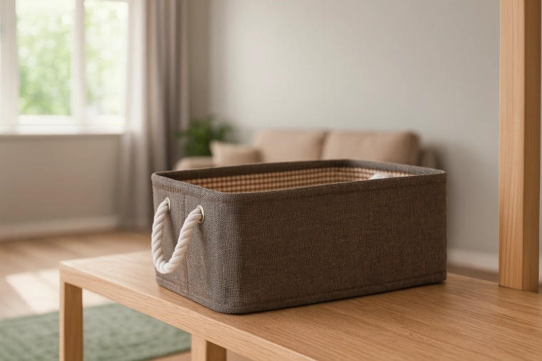 Tekstilna shranjevalna košara z vrvnatimi ročaji 30 × 40 × 18 cm, rjava