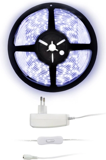 Solight LED svetlobni trak z adapterjem in stikalom 5 m IP65 hladno bela