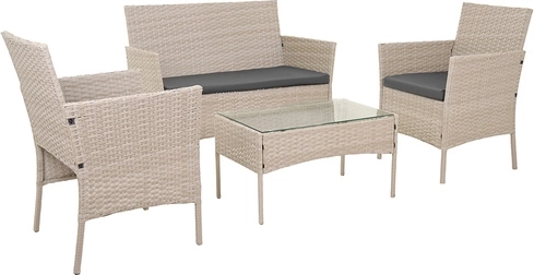 Vrtni ratan set bež GARDLOV s steklom in blazinami