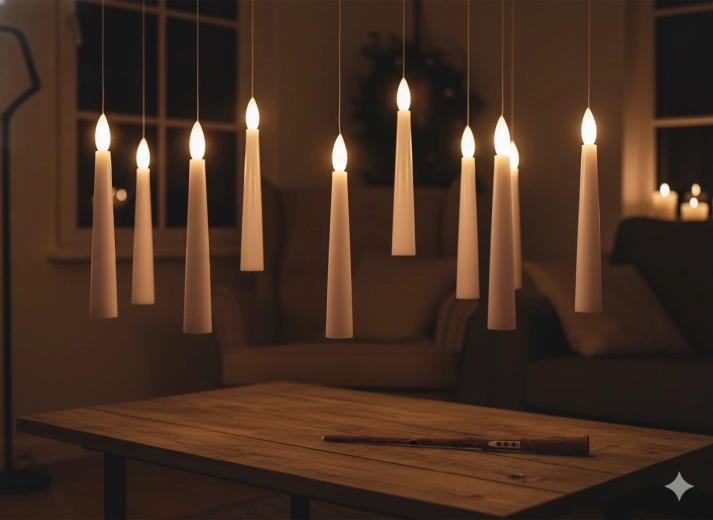 Komplet 10 visečih LED sveč s čarobno palico 1,5 × 15,5 cm