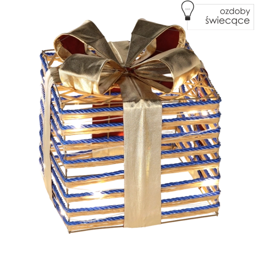 Božična dekoracija darilna škatla z modro pentljo 25 cm z LED osvetlitvijo