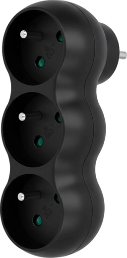 Solight razdelilni adapter z oporo, 3 vtičnice, mat črna