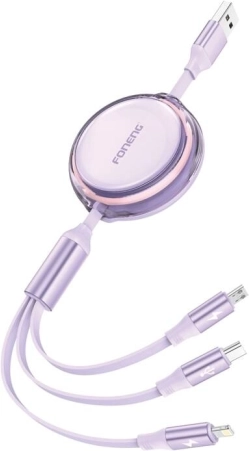 Foneng X113 3-v-1 teleskopski polnilni kabel 1,1 m vijoličen