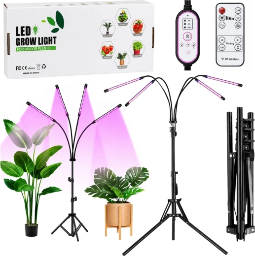 LED svetilka za gojenje rastlin s stojalom, 4 paneli in daljinskim upravljanjem