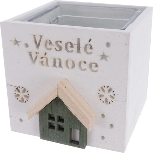 Lesen svečnik Vesel božič bel