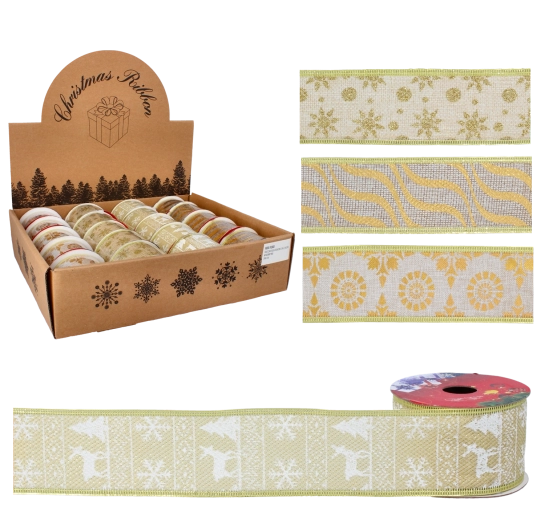 Zlata božična dekorativna pentlja 5 cm × 2,7 m