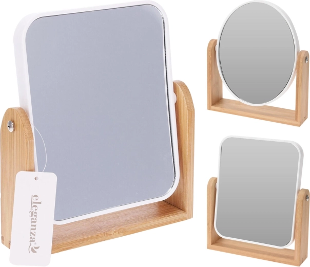 Kozmetično kopalniško ogledalo s stojalom 18 × 21 cm, steklo in bambus