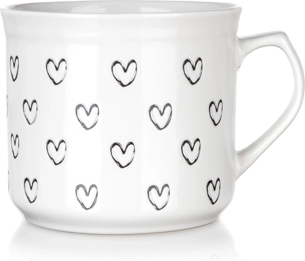 Keramična skodelica 660 ml s srčki – bela