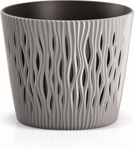 Cvetlični lonec Sandy Round z vložkom 15,8 cm – sivi kamen