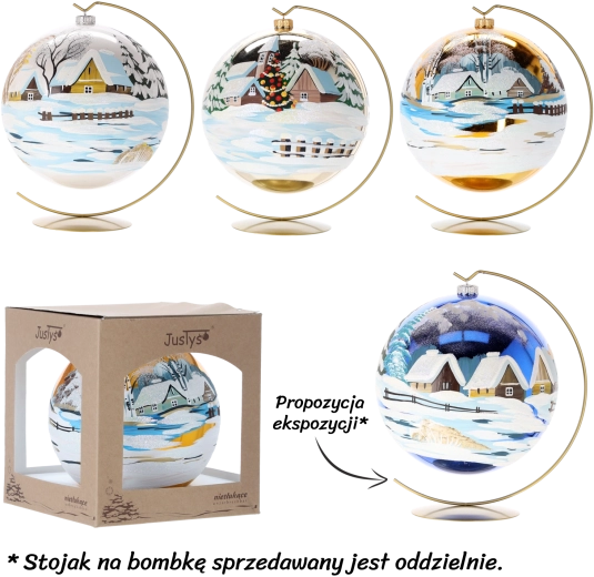 Ročno okrašena steklena božična krogla 20 cm – bela in siva