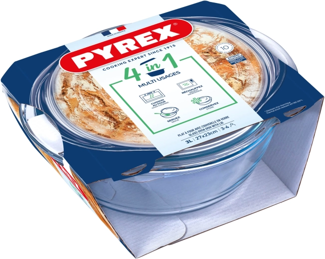 Okrogla pekač posoda s pokrovom 3 l PYREX steklo
