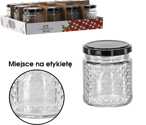 Steklena posodica 120 ml iz kristalnega stekla s črnim kovinskim pokrovčkom