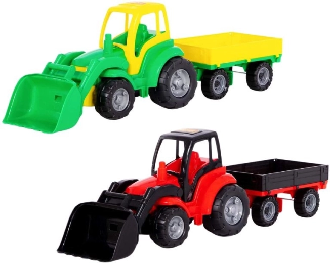 Velik plastični traktor s prikolico in plugom - 1 kos