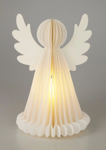 Svetleči božični angel iz papirja s časovnikom 28 cm, 6 LED, bel
