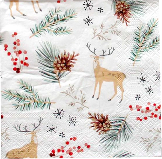 Christmas napkins pine cone and moose 33 × 33 cm, 3-ply