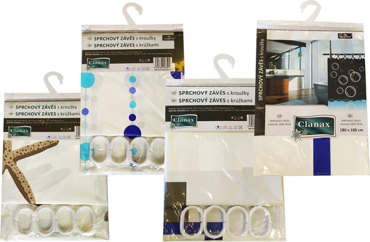 Kopalniška zavesa PEVA 180 × 180 cm z 12 kavlji, mešanica dekorjev