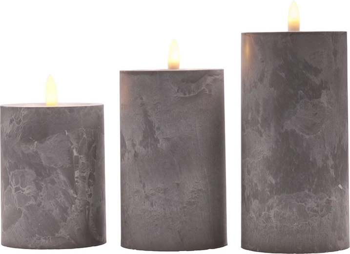 Solight set of LED candles with timer in a grey marble decor 10/12.5/15 cm