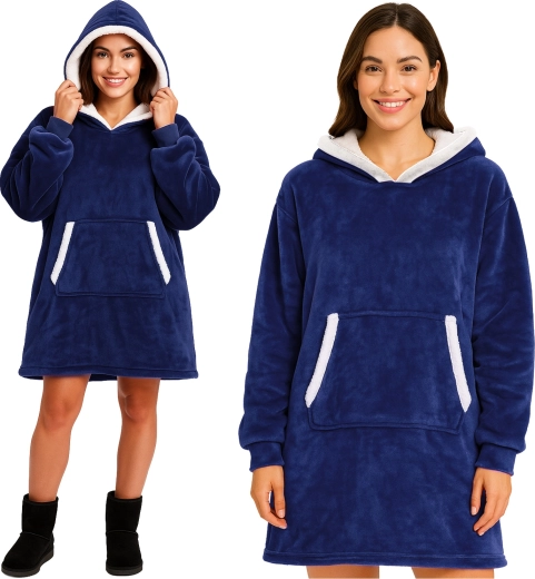 Ruhhy oversize odeja pulover s kapuco XXL, temno moder - 1 kos