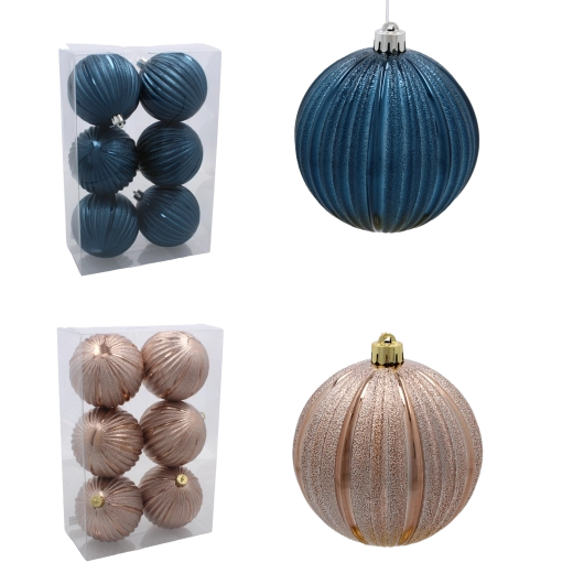 Set božičnih krogel 10 cm – granatno in bež‑zlata, 6 kos