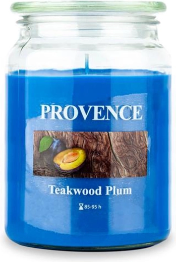 Dišeča sveča v steklu PROVENCE tikovina in sliva 95 ur