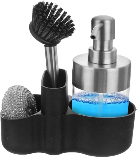 Kitchen organizer with dispenser, brush and scouring pad 350 ml