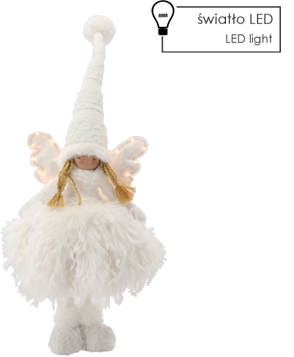 Beli stoječi angel z LED osvetlitvijo 50 cm