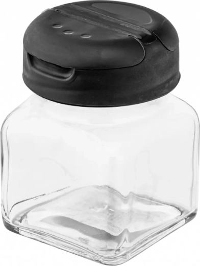 Steklen kozarček za začimbe s preklopnim pokrovčkom 120 ml črn