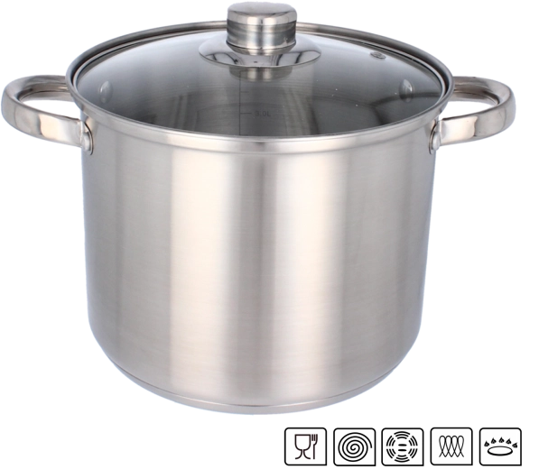 Nerjavno jeklen lonec 14 l, premer 30 cm s steklenim pokrovom