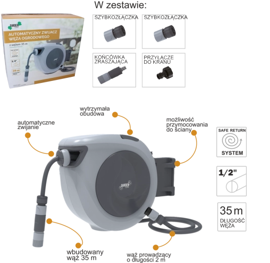 Samodejni navijalnik vrtne cevi 35 m z nosilcem za steno