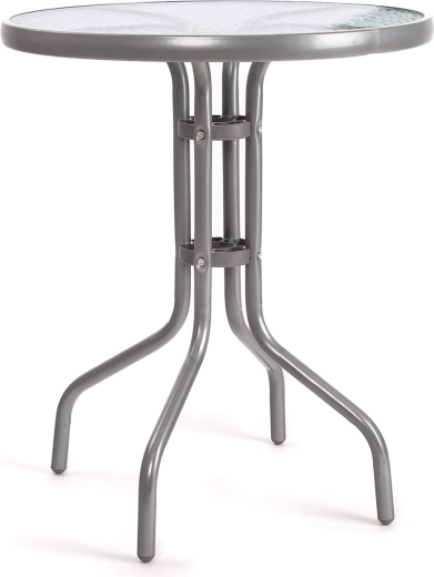 vrtna odlagalna mizica s stekleno ploščo, premer 60 cm, srebrna