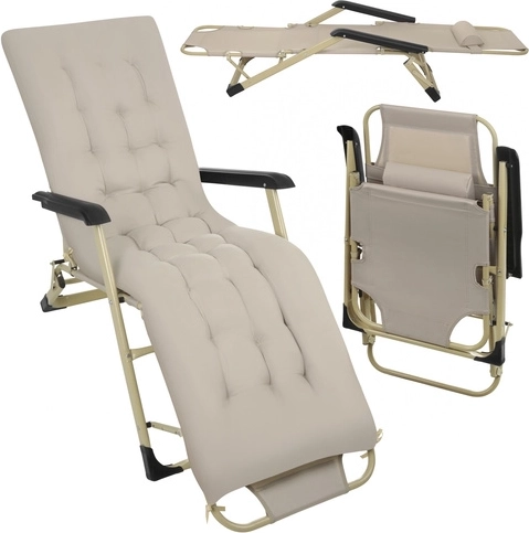 Zložljiv vrtni ležalnik TRIZAND s blazino, bež