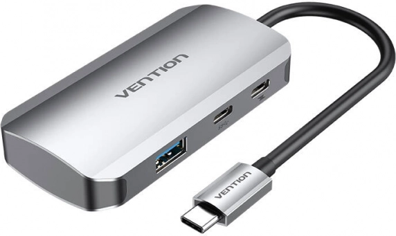 USB‑C priklopna postaja Vention s 3× USB 3.0 in PD 100 W, 0,15 m, siva